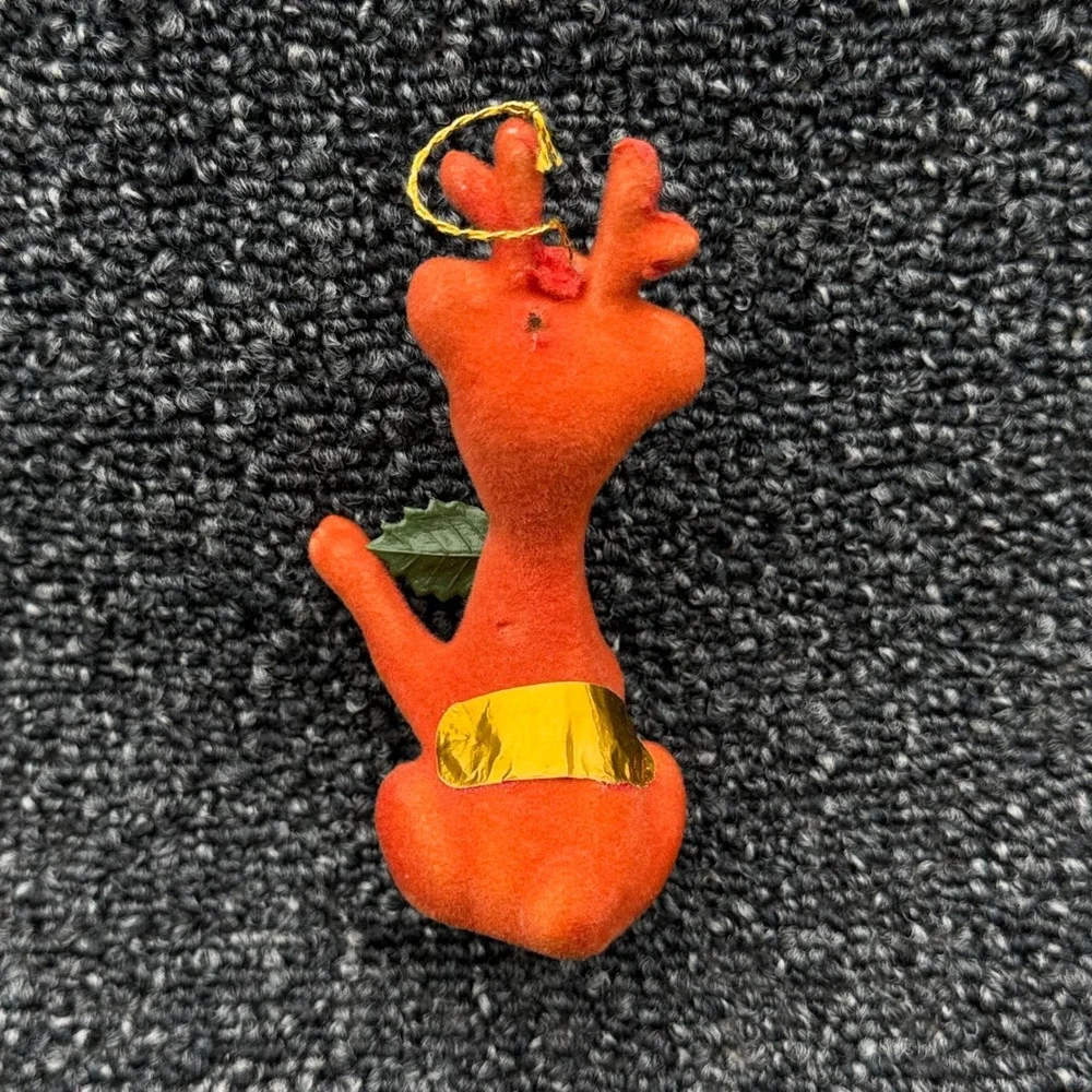 Vintage Flocked Christmas Ornaments Set Santa Skier Reindeer Mouse Mid‎ Century